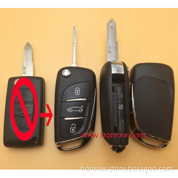 Peugeot 3 button modified remote key blank with NE73 206 Blade- 3Button -Trunk- With battery place (No Logo)